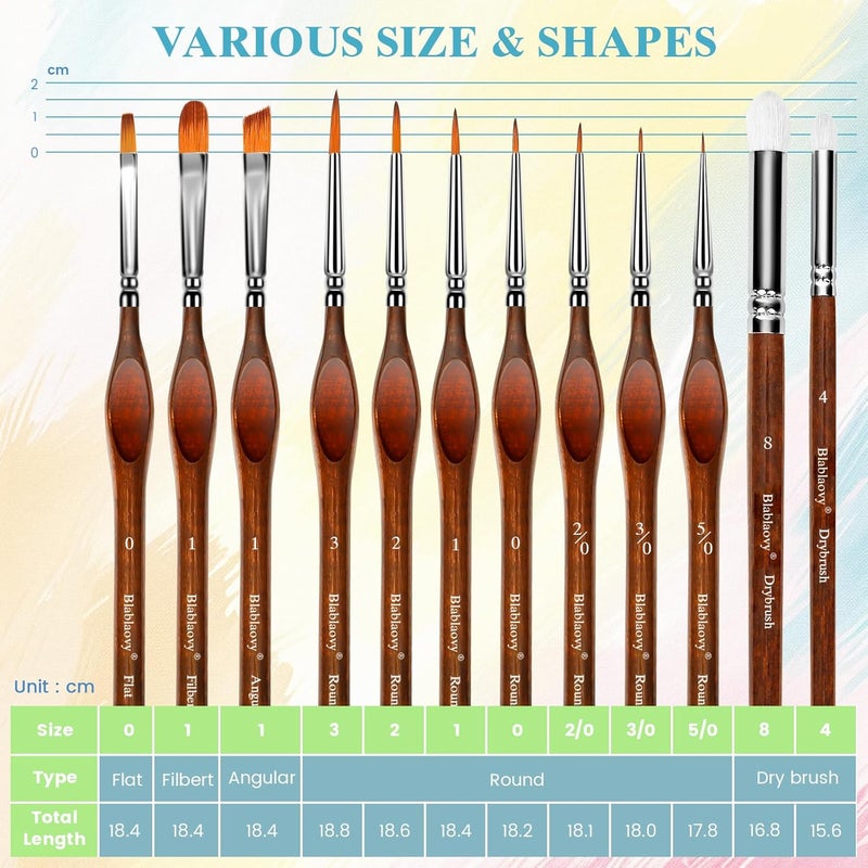 Blablaovy 12pcs Miniature Paint Brushes Drybrush Set, Detail Paint Brushes for Acrylics, Watercolor, Figurines Model, Face Painting, Piant by Number Kit for Adults - Triangular Handles (Brown) - Image 2